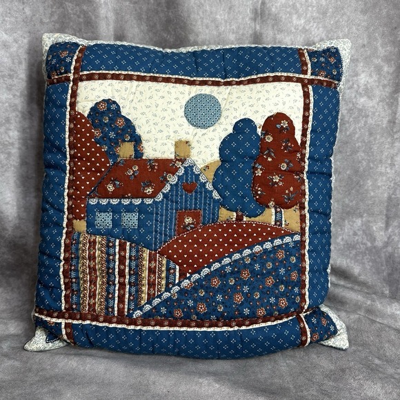 The Unbranded Brand Other - 15x15 Cottagecore Quilted Throw Pillow‎ Country Floral Scene Grannycore